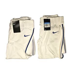 (2) Nike Team Boys Medium Baseball Pants White With Blue Logo/Stripe Set of 2